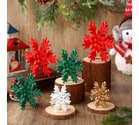 Bucherry 12 Pcs Wooden Snowflake Table Decor 3D Snowflake Tabletop Signs and Centerpiece for Christmas Xmas Winter Wonderland Decorations Home Party (White, Gold, Red,Green)