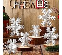 Bucherry 12 Pcs Wooden Snowflake Table Decor 3D Snowflake Tabletop Signs and Centerpiece for Frozen Party Christmas Xmas Winter Wonderland Decorations Home Office Mantel(White)