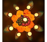Bucherry 19 Pcs Diwali Peacock Decoration Peacock Candle Holder with Candles Wood Diwali Artificial Traditional Indian Decor for Indian Puja Home Outdoor Party Decoration