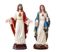 Bucherry 2 Pcs Classic Catholic Statue Set, 10'' Immaculate Heart of Mary and Sacred Heart of Jesus Statue, Hand Painted Religious Figurines for Altar, Devout Home Decor, Inspirational Catholic Gifts