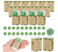 Bucherry 20 Set St. Patrick's Day Gift Bulk Four Leaf Clover Glass Token Charms with Greeting Boxes Ireland Irish Day Lucky Clover Gifts for Friends Coworkers Employee Office Party Favors (Oval)