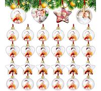 Bucherry 24 Pcs Christmas Photo Ornament Ball Photo Frame Picture Holder Clear Plastic Hanging Ornaments DIY Family Picture Frame Baubles for Xmas Tree Holiday Decor(Round, Heart, Star, Oblate)