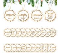 Bucherry 24 Pcs Names of Jesus Christ Christmas Ornament 3.5 in Nativity Round Wooden Hanging Ornaments with Different Names of The Savior Xmas Tree Ornaments for Home Decor (Gold)