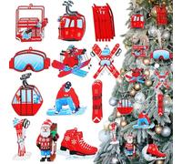 Bucherry 24 Pcs Ski Ornaments for Christmas Tree Topper Rustic Christmas Ornaments Wood Hanging Ski Decor Funny Skiing Cutous for Xmas Tree Party Decorations Skier Gifts
