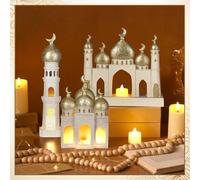 Bucherry 3 Pcs Ramadan Eid Home Decorations for Home 2025 Gold and White Decorative Mosque Tower Islamic Gift Eid Mubarak Decor, 11.81 x 2.56, 7.48 x 5.12 and 8.27 x 9.06 Inches