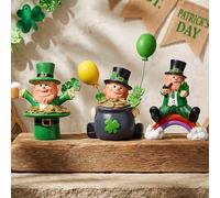 Bucherry 3 Pcs St Patricks Day Leprechaun Figurine Small Irish Resin Statues Home Decor Lucky Clover Gold Coins for Saint Patricks Day Gift Decoration, Table Centerpiece, Tiered Tray