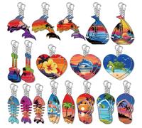 Bucherry 36 Pcs Beach Summer Party Favors Keychain Gifts Bulk Wooden Surfboard Sea Turtle Coconut Tree Christian Religious Key Ring for Hawaiian Luau Florida Bahamas Souvenirs Supplies(Retro Ocean)