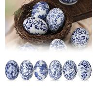 Bucherry 6 Pcs Ceramic Easter Eggs Decorations Blue and White Porcelain Color Eggs Chinoiserie Small Egg Decorative for Easter Basket Fillers Table Setting Spring Party Favors
