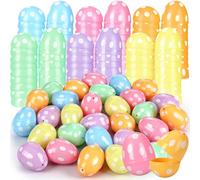 Bucherry 60pcs Fillable Easter Eggs 2.36 Inch Macaron Colors Plastic Easter Eggs with White Dot Print Empty Bulk for Surprise Egg Hunt Filling Treats Holiday Party Favor Outdoor Decoration