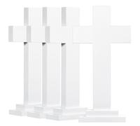 Bucherry 7.87 Inch 4 Pack Wood Crosses with Stand, Wooden Crosses Easter Cross Tabletop Decor Religious Christian Gift Baptism Centerpieces for Table Crafts Church Sunday First Communion(White)
