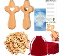 Bucherry 75 Set Olive Wood Cross with Bag & Prayer Card, Wood, 2.36 Inches | My Heart Small Pocket Crosses, Jesus Christian Holding Hand Crosses Bulk for Christmas Baptism First Communion Gift