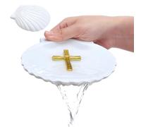 Bucherry Baptismal Shell White Resin 5.12" Christening Shell with Cross Baby Baptismal Gift Catholic Holy Water Holder for Baptism Favor Baby Boys and Girls Religious Ceremony Accessory