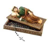 Bucherry Catholic Sleeping St Joseph Statue 8.8 Inch with Case Base and Rosary Patron Saint Religious Gift Hand Painted Sleeping Joseph Statue Home Religious Decor