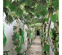 Bucherry Dinosaur Party Decorations Set 10x13ft Dino Netting with 20 Jungle Theme Leaves 2 Artificial Greenery Vines Garland for Dinosaur Birthday Decorations Camping Sunshade Outdoor Blind Decor