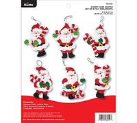 Bucilla 86919E Felt Applique 6 Pc. Ornament Kit, 3.5" x 5", Candy Cane Santa