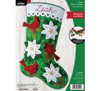 Bucilla, Blossoms and Birds 18" Felt Applique Stocking Making Kit, Perfect for DIY Needlepoint Arts and Crafts, 89554E, Cotton, 18 inches