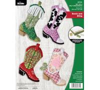 Bucilla, Boots and Bling, Perfect for DIY Arts and Crafts Felt Applique 4 Piece Ornament Making Kit
