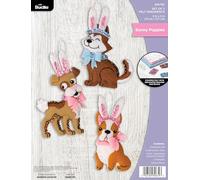 Bucilla, Bunny Puppies, Felt Applique 3 Piece Ornament Making Kit, Perfect for DIY Arts and Crafts, 89679E