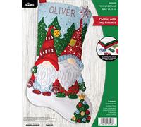 Bucilla, Chillin' with My Gnomie 18" Felt Applique Stocking Making Kit, Perfect for Holiday DIY Needlepoint Arts and Crafts, 89566E