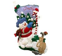 Bucilla Christmas, Golfing Snowman 18" Felt Applique Stocking Making Kit, Perfect for DIY Holiday Needlepoint Arts and Crafts, 89474E, Cotton
