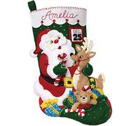 Bucilla Christmas, Santa and Friends 18" Felt Applique Stocking Making Kit, Perfect for DIY Holiday Needlepoint Arts and Crafts, 89330E, Cotton