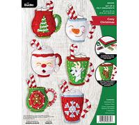 Bucilla, Cozy Christmas, Felt Applique 6 Piece Ornament Making Kit, Perfect for Holiday DIY Needlepoint Arts and Crafts, 89639E