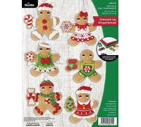 Bucilla, Dressed Up Gingerbread, Felt Applique 6 Piece Ornament Making Kit, Perfect for DIY Arts and Crafts, 89644E