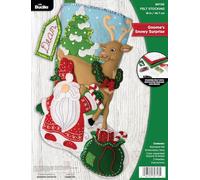 Bucilla, Gnome's Snowy Surprise, Felt Applique 18" Stocking Making Kit, Perfect for DIY Arts and Crafts, 89713E