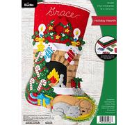 Bucilla Felt Applique 18" Stocking Making Kit, Holiday Hearth, Perfect for DIY Arts and Crafts, 89486E