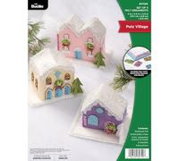 Bucilla Felt Applique 3 Piece Ornament Making Kit, Putz Village, Perfect for DIY Arts and Crafts