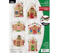 Bucilla, Felt Applique 6 Piece Ornament Making Kit, Candy Christmas Cottages, Perfect for DIY Arts and Crafts