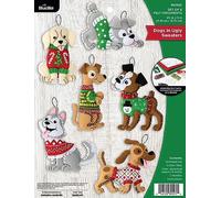 Bucilla Felt Applique 6 Piece Ornament Making Kit, Dogs in Ugly Sweaters, Perfect for DIY Arts and Crafts, 89295E