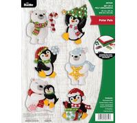 Bucilla Felt Applique 6 Piece Ornament Making Kit, Polar Pals, Perfect for DIY Arts and Crafts, 89752E
