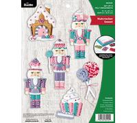 Bucilla Felt Applique Christmas Ornament Kit, Set of 6 Nutcracker Sweet Felt Applique Ornament Kit, Perfect Craft Supplies for DIY Needlepoint Arts and Crafts, 89292E