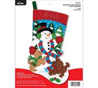 Bucilla Felt Applique Christmas Stocking Kit, 18", Snowman and Puppies