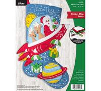 Bucilla Felt Applique Christmas Stocking Kit, Rocket Ship Santa, 18", Cotton