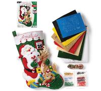 Bucilla Felt Applique Christmas Stocking Kit, Santa and Friends 18" Felt Applique Stocking Making Kit, Perfect for DIY Holiday Needlepoint Arts and Crafts, 89330E