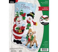Bucilla Felt Applique Christmas Stocking, Santa's Gathering, 18", Fabric, 1