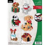Bucilla Felt Applique Ornament Kit, Christmas Dogs, Set of 6, Cotton, Red, Green, White