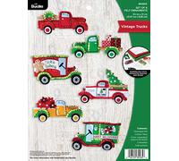 Bucilla Felt Applique Ornament Kit, Vintage Trucks, Set of 6, Red, Green, White