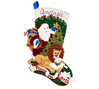 Bucilla Felt Applique Stocking Kit, Let There Be Peace 18" Felt Applique Stocking Making Kit, Perfect for DIY Needlepoint Arts and Crafts, 89542E