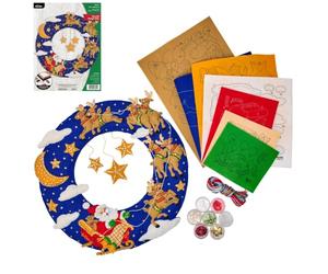 Bucilla, Felt Applique Wreath Making Kit, for DIY Arts and Crafts Projects, Moonlit Sleigh Ride, 16" x 17"