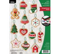 Bucilla Felt Ornaments Applique Kit Set of 12-Gingerbread Santa