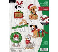 Bucilla Felt Ornaments Applique Kit Set of 6 - Mischievous Puppies 89642E