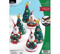 Bucilla Felt Ornaments Applique Kit Set of 6-Santa's Tree Treasures