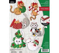 Bucilla, Frisky Kitties, Felt Applique 6 Piece Ornament Making Kit, Perfect for Holiday DIY Arts and Crafts, 89643E