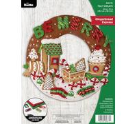 Bucilla, Gingerbread Express, Felt Applique Wreath Making Kit, Perfect for DIY Arts and Crafts, 89677E