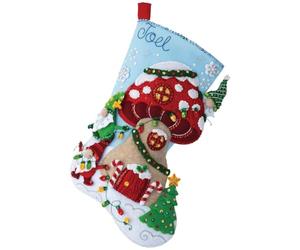 Bucilla, Gnome Christmas 18" Felt Applique Stocking Making Kit, Perfect for DIY Holiday Needlepoint Arts and Crafts, 89473E Gnome for Christmas