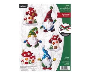 Bucilla Gnomes, Felt Applique Christmas Ornaments, Set of 6