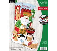 Bucilla, Grilling Santa Christmas 18" Felt Applique Stocking Making Kit, Perfect for DIY Holiday Needlepoint Arts and Crafts, 89313E